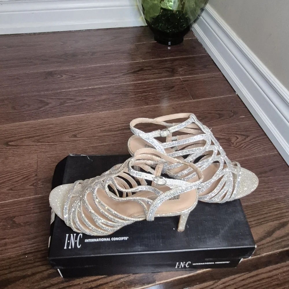 INC International Concepts Women's Silver Strappy Heels - Picture 8 of 13